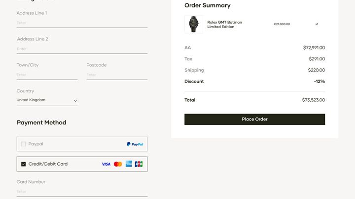 Custom checkout screenshot